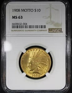 1908 bg[ $10 S[h CfBA O[h MS63 by NGC Early Date Coin Great Surfaces