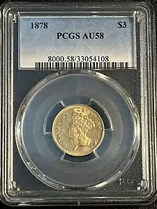 1878 P �S�[���h 3 �h�� $3 �C���f�B�A�� �v�����Z�X �w�b�h PCGS AU-58