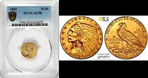 1909 $2.5 PCGS AU58-PQ �~���g ���X�^�[ �C���f�B�A�� �w�b�h �N�H�[�^�[ �C�[�O��