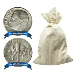 1000 枚入りバッグ - 額面 $100、完全日付、90% シルバー ルーズベルト ダイム