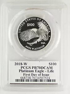 2018 W $100 1 �I���X 9995 �v���`�i �A�����J�� �C�[�O�� ���C�t �v���[�t �R�C�� PCGS PR70 DC FDOI