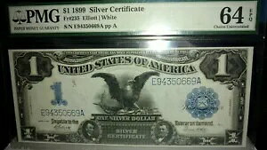 1899 $1 �u���b�N �C�[�O�� �V���o�[ �ؖ��� ��^���� �č��ʉ� PMG 64 EPQ **