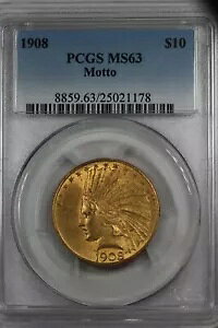 1908 10.00 PCGS MS 63 ���b�g�[ �C���f�B�A�� �w�b�h 10 �h�� ���o�e�B �S�[���h �s�[�X