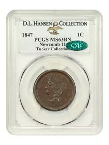 1847 1c PCGS/CAC MS63 BN (N-11) : D.L.nZ/^bJ[