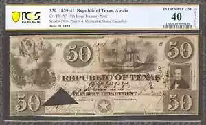 1839-41 $50 �����Ȏ��� CR-TX-A7 �e�L�T�X �I�[�X�e�B�� PCGS 40 EF �N���X�J�b�g �L�����Z�� (634)