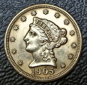 1905 �A�����J - $2.50 �N�H�[�^�[ �C�[�O�� �S�[���h �R�C�� - ���o�e�B - �������R�C�� - 0.12094 Gr.