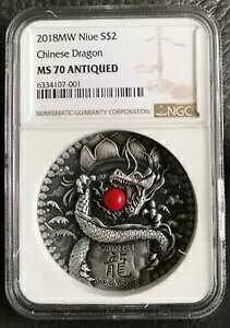 NGC MS70 �j�E�G 2018 �`���C�j�[�Y �h���S�� 2OZ �A���e�B�[�N �V���o�[ �R�C�� �R�[�����t��