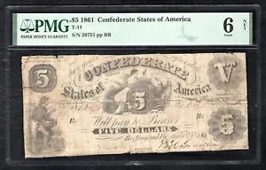 T-11 1861 $5 5 �h�� CSA �A�����J�암�A������ PMG GOOD-6