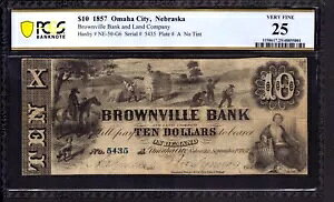 1857N $10 BROWNVILLE BANK & LAND COMPANY NEBRASKA NO TINT OOBOLETE m[g PCGS B 25