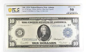 1914N $10 Ag^ GA FRN Fr#927B ^  Unc 50 PCGS *2538