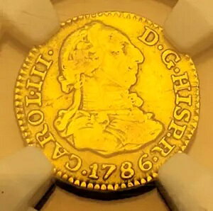 古い US $1 金貨 - 1786 年スペイン植民地時代のハーフ エスクード ダブロン 22K ピュア