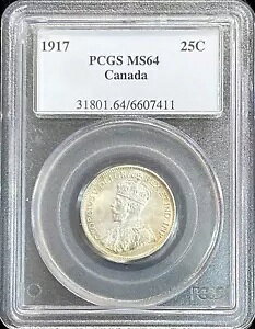 1917 �J�i�_ 25 �Z���g �L���O �W���[�W V �V���o�[ �R�C�� PCGS �~���g �X�e�[�g 64