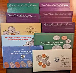 アメリカ - 1990-94 プルーフコインセット - プラス 1990-94 未流通コインセット (10 セット)