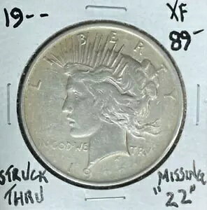 1922 �s�[�X�V���o�[�h�� ~ XF STRUCK THRU Missing 22 ~NICE ERROR COIN~