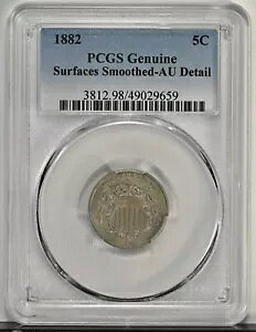 1882 シールド ニッケル コイン AU 詳細 PCGS 本物の表面平滑コイン 3812