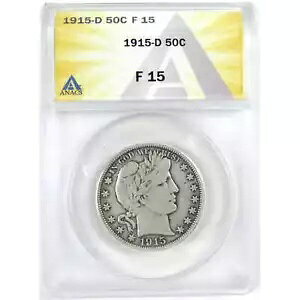 1915 D �o�[�o�[ �n�[�t�_���[ F 15 ANACS �V���o�[ 50c �R�C�� SKU:I16355