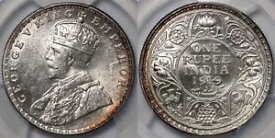 PCGS グレード MS63 インド-イギリス 1919(B) ルピー未流通世界銀貨