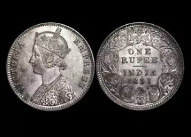 シルバー ルピー 1891C、AU - 英国領インド ビクトリア (1837-1901)、KM492、レア コイン