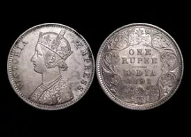シルバー ルピー 1891C、AU 状態、ビクトリア時代 (1837-1901)、イギリス インド コイン