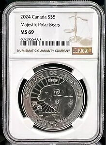 2024 Ji_ $5 }WFXeBbN VN} 1 IX .9999 Vo[ RC - NGC MS 69