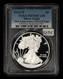 2016-W 1 オンス シルバー アメリカン イーグル プルーフ - 30th アン レット エッジ - PCGS PR 70 - E2715