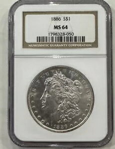 1886 $1 ���[�K�� �V���o�[ �_���[ �R�C�� NGC MS64�A�t���X�e�B �u���X�g �z���C�g! 125