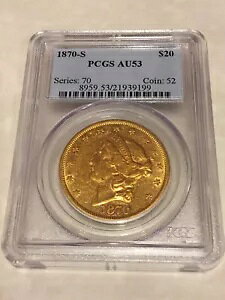 1870-S AU53 PCGS リバティ ダブルイーグル 20 ドル金貨 大アピール アイクリーン
