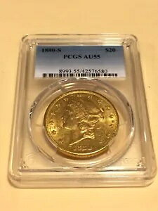 1880-S AU55 PCGS リバティ ダブルイーグル 20 ドル金貨 魅力大 光沢あり