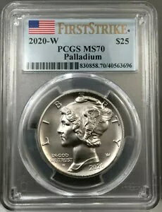 2020-W $25 �A�����J�� �p���W�E�� �C�[�O�� PCGS SP70 �t�@�[�X�g �X�g���C�N ~ 1oz PALLADIUM �R�C��