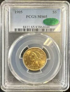 1905 �N $5 �S�[���h ���o�e�B�A���b�g�[�t�� PCGS MS65 (CAC)