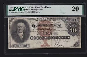 US 1880 $10 �����X �V���o�[�ؖ��� FR 289 PMG 20 VF (-061)
