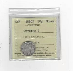 1880H Obv#2**�AICCS �O���[�h �J�i�f�B�A���A�V���o�[ 10 �Z���g�A**MS-64**