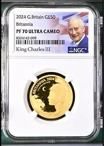 レア!ブリタニア 2024 1/2 オンス チャールズ 3 世 金貨 NGC PF70 英国