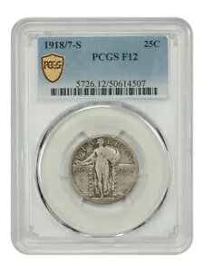 1918/7-S 25C PCGS Fine 12 - �X�^���f�B���O ���o�e�B �N�H�[�^�[ - �l�C������󏭂ȃI�[�o�[�f�C�g