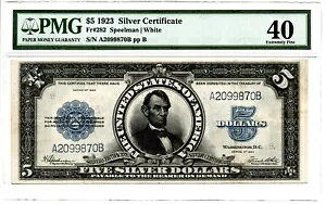神父様282 $5 1923 シルバー証明書 PMG 極細 40。