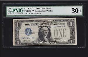US 1928D $1 �V���o�[�ؖ��� STAR Note FR 1604* PMG 30 EPQ (339*) ��