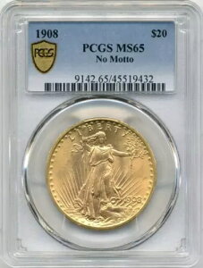 1908N $20 US No Motto St. Gaudens _uC[O - PCGS MS65