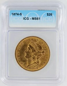 1874-S �_�u�� �C�[�O�� NGC MS61 $20 ���o�e�B �w�b�h �T���t�����V�X�R�����h��ȃR�C��