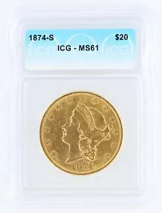1874-S �_�u�� �C�[�O�� NGC MS61 $20 ���o�e�B �w�b�h �T���t�����V�X�R�����h��ȃR�C��