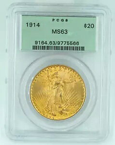1914 PCGS MS63 セント ゴーデン ダブル イーグル オールド グリーン ホルダー