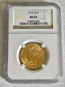 �č� 1913 �C���f�B�A�� ���b�g�[ 10 �h�� �S�[���h PCGS MS64 SKU# 5129