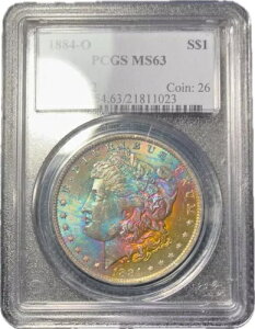 1884 O $1 モーガン シルバー ダラー PCGS MS63 モンスター レインボー テキスタイル トーン / カラー