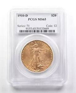 1910-D $20 セントゴーデン ゴールド ダブル イーグル MS65 PCGS *1145