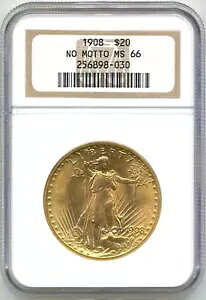 1908N $20 US No Motto St. Gaudens _uC[O - NGC MS66