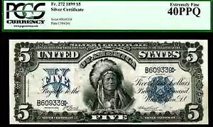 $5 1899 �V���o�[ �T�[�g Fr. 272 �`�[�t �I���N�p�p �����j���O �A���e���[�v PCGS EF 40 PPQ
