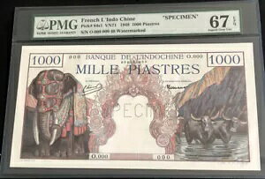 ND-1948-$1000 PIASTRES-�s�b�N 84s-SPECIMEN-PMG67 EPQ-�t�����X �C���h�V�i �o���N-GEM N