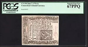 FR�B CT-194 1 �V�����O 1776 �N 6 �� 7 �� �R�l�`�J�b�g�A���n�ʉ� PCGS 67 PPQ