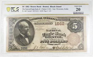 1882N $5 uE obNm[g PCGS VF20 Fr-469 National Eagle Bank Ch# 1562 uXg RI