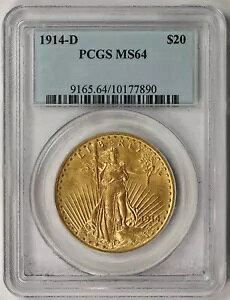 1914-D セント ゴーデン ダブル イーグル ゴールド $20 MS 64 PCGS