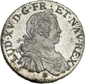 Louis XV ECU AUX EIGHT L 1725 Caen Splendid with Corner Flower Shiny Strike-